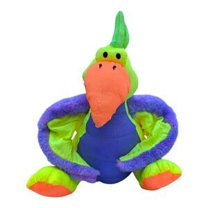 Stuffins 15" Pterodactyl Neon Green Dinosaur Squeaky Plush Vintage Toy 1993
